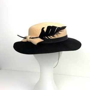 Vintage Saks Fifth Avenue Felt Rabbit Hair Hat Black & Tan Sz S